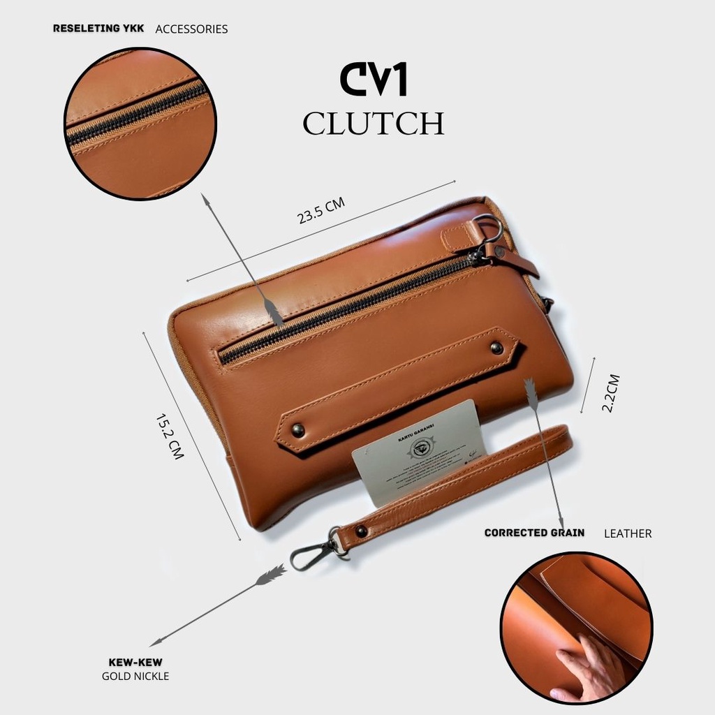 Caliandravieri Clutch Pria Kulit Asli CV1 Kasual Brown Black Terbaru