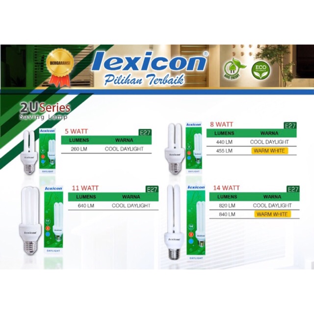 Lampu Bohlam PLC 2U 5/8/11/14 watt Lexicon