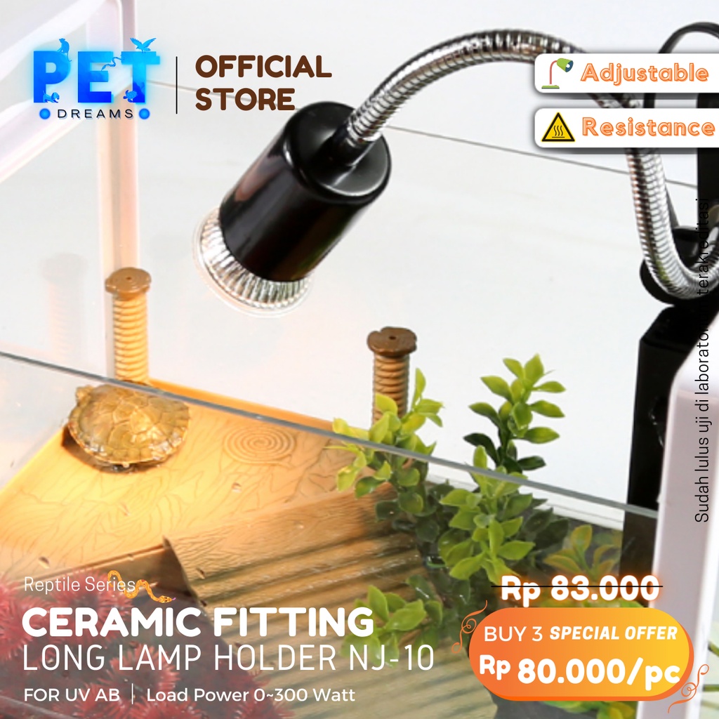 PROMO FITTING LAMPU CERAMIC KERAMIK JEPIT DAN DIMMER NOMOY REPTIL SULCATA KURA TORTO NJ10