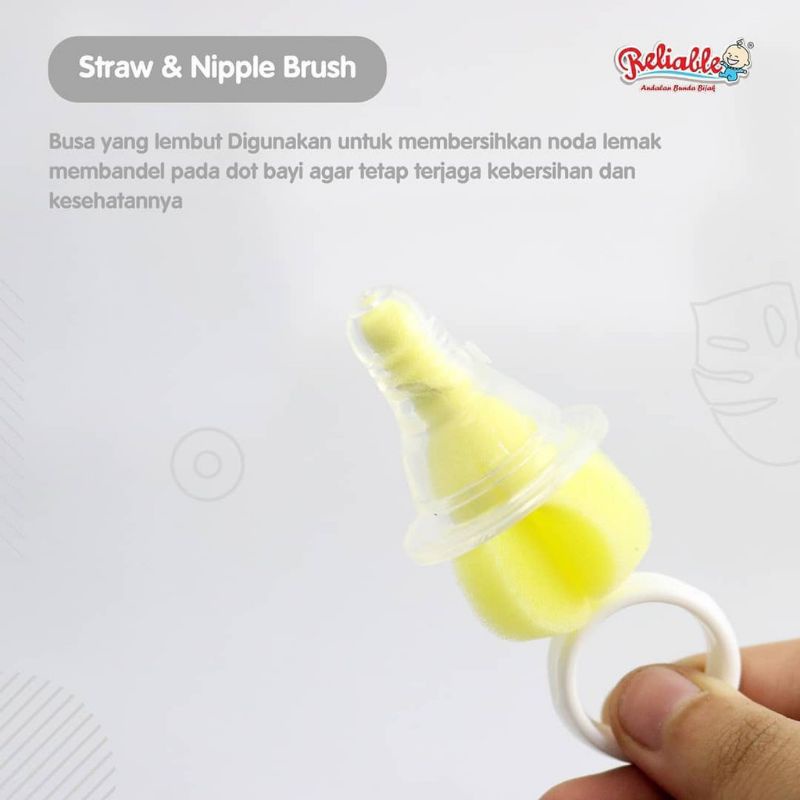 2 Straw &amp; 1 Nipple Brush/Sikat sedotan Stainless Steel dan Spon Pembersih DOT RSB 7810