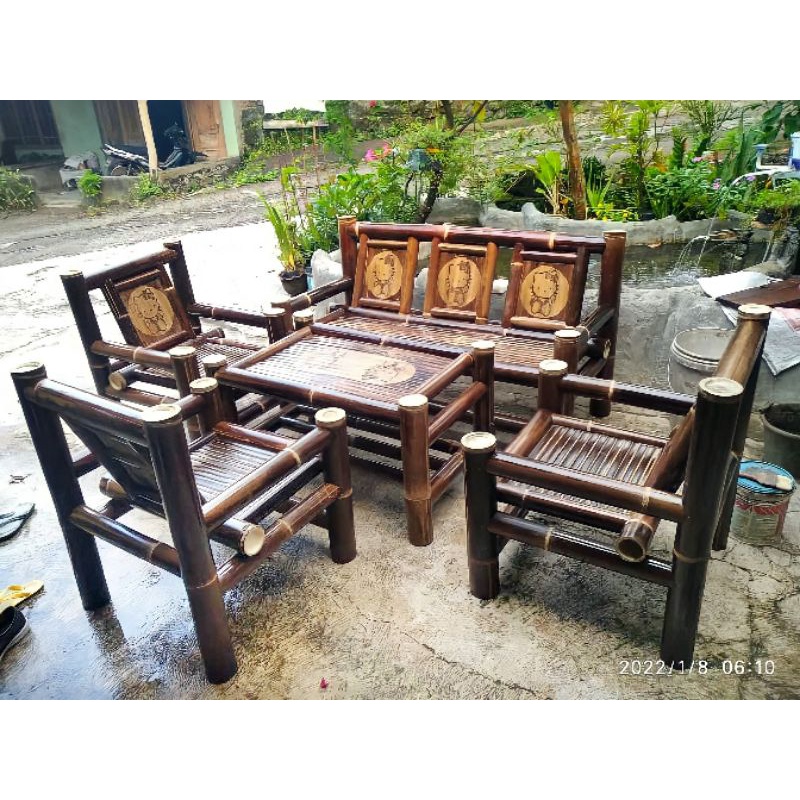 KURSI BAMBU 1 SET Motif Hello kity KURSI BAMBU MINIMALIS