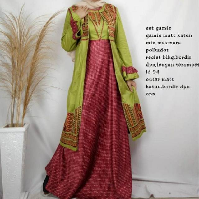 Set gamis dan outer bordir ld 94