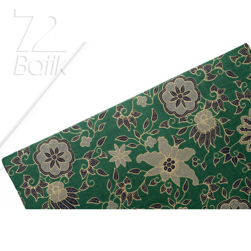 KAIN BATIK PREMIUM Bahan Katun Motif Kembang Latifolia Warna Hijau 721939 Cap 72 Jarik Jarit Samping Kebat Panjang Batik Katun Modern Premium Bahan Seragam Batik Pernikahan Kantor Keluarga Murah Kamen Jadi Batik Bali Lembaran