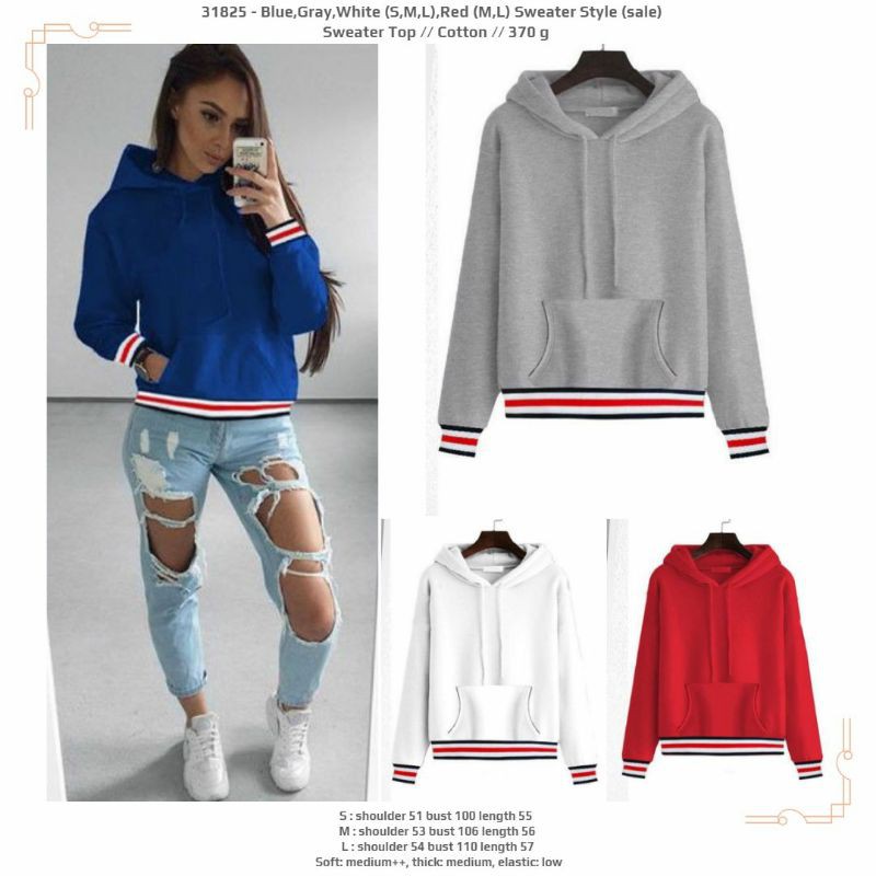 Kaos sweater polos kupluk merah putih abu biru lengan panjang