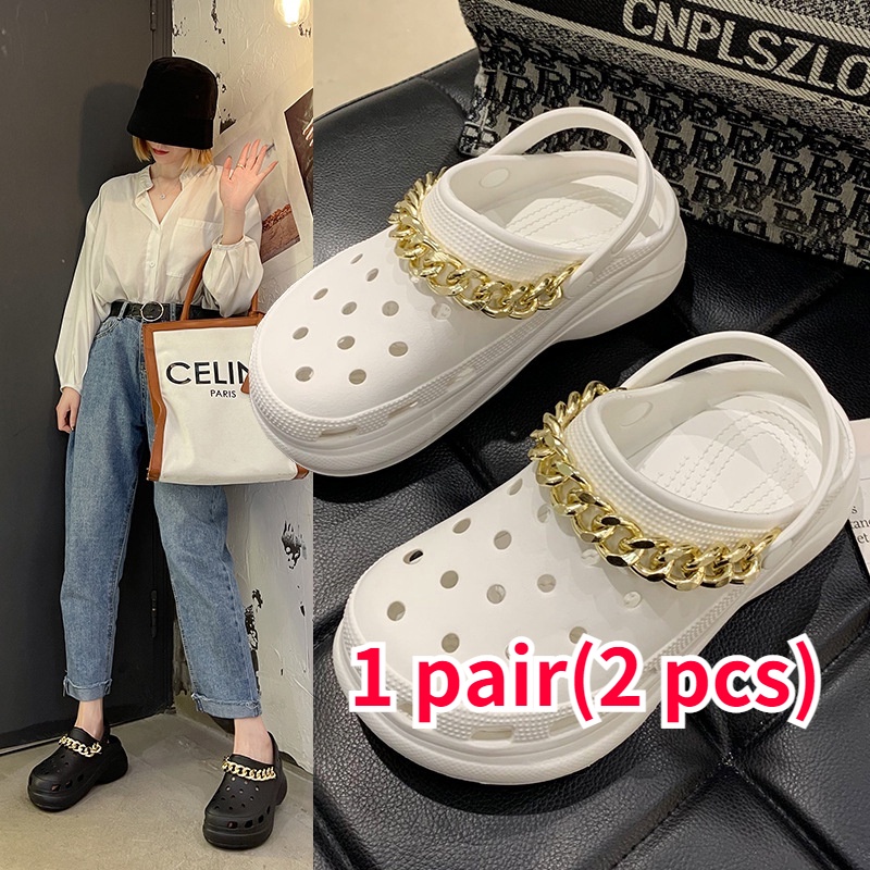 1 Pasang Rantai Emas Dan Perak Dua Warna Untuk Sepatu crocs (2 PCS)