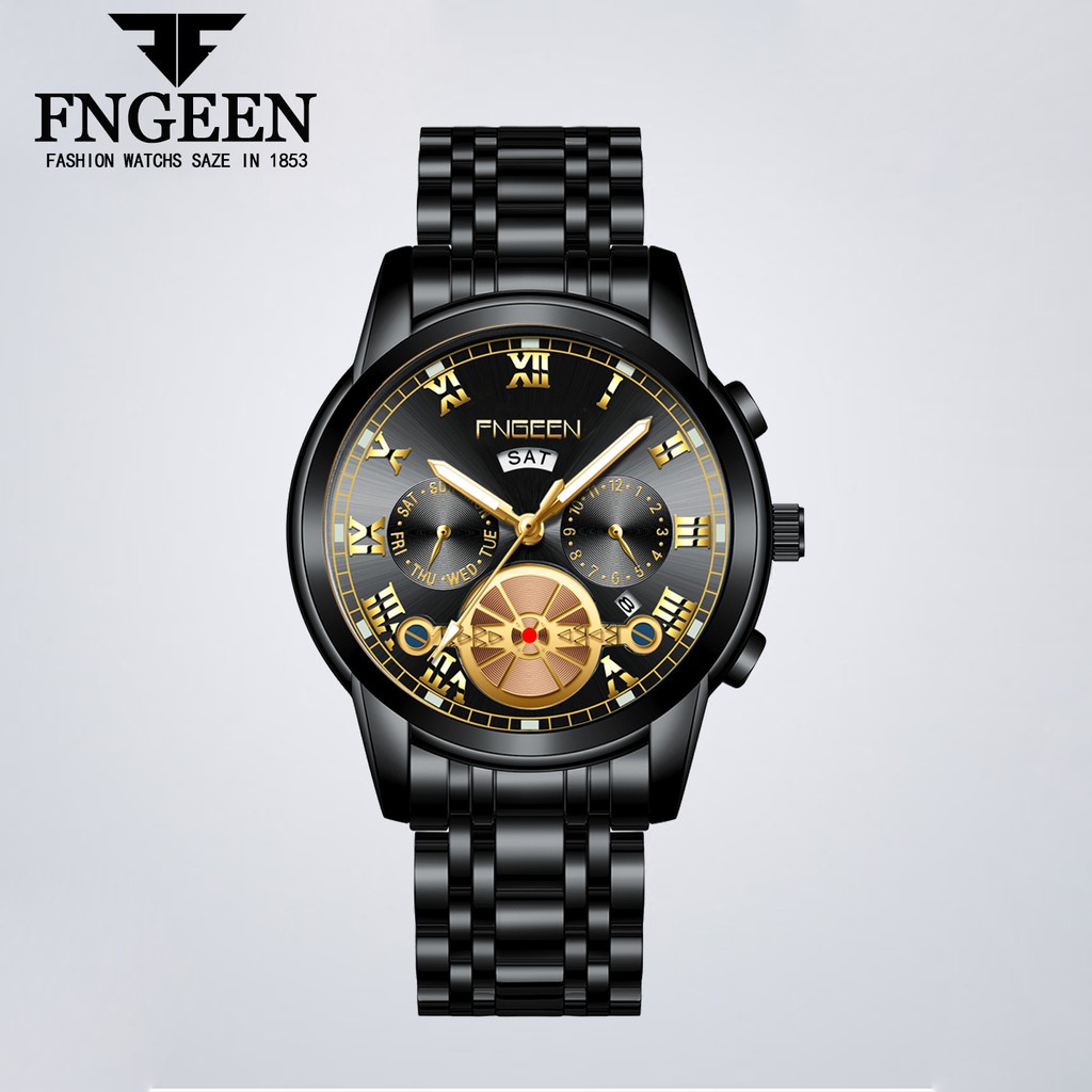 Jam Tangan Pria Fngeen Quartz Tourbillon Anti Air 30m / Fngeen Jam Tangan Mewah Ada Hari dan Tanggal