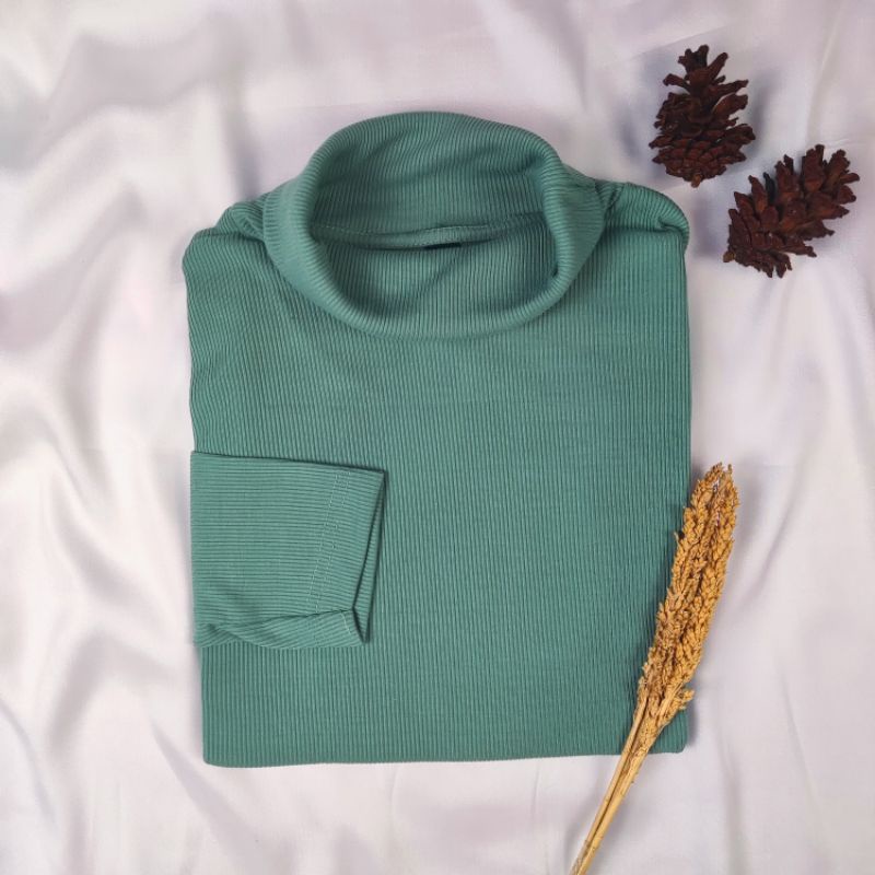 Kaos Turtleneck Pria Wanita Leher Tinggi Rib Premium-Mint