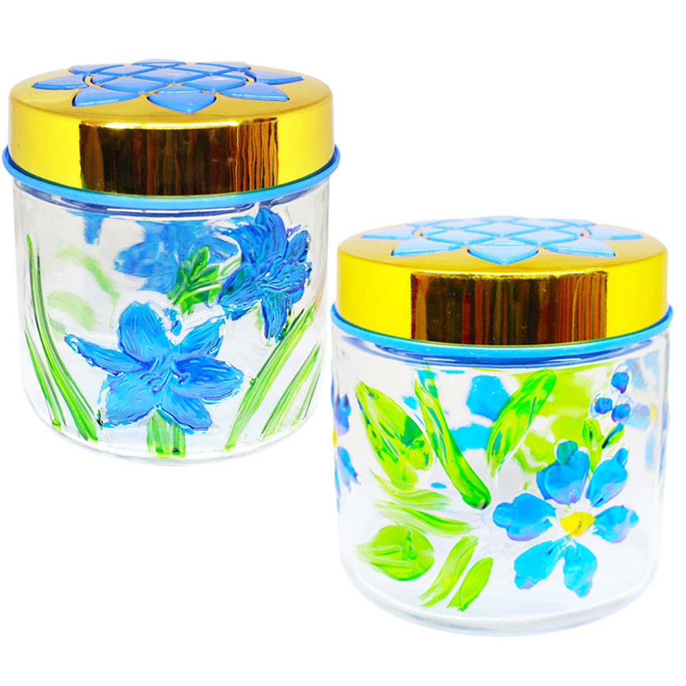 Toples Kaca Motif Bunga 10 cm Random Toples Kue Permen Snack