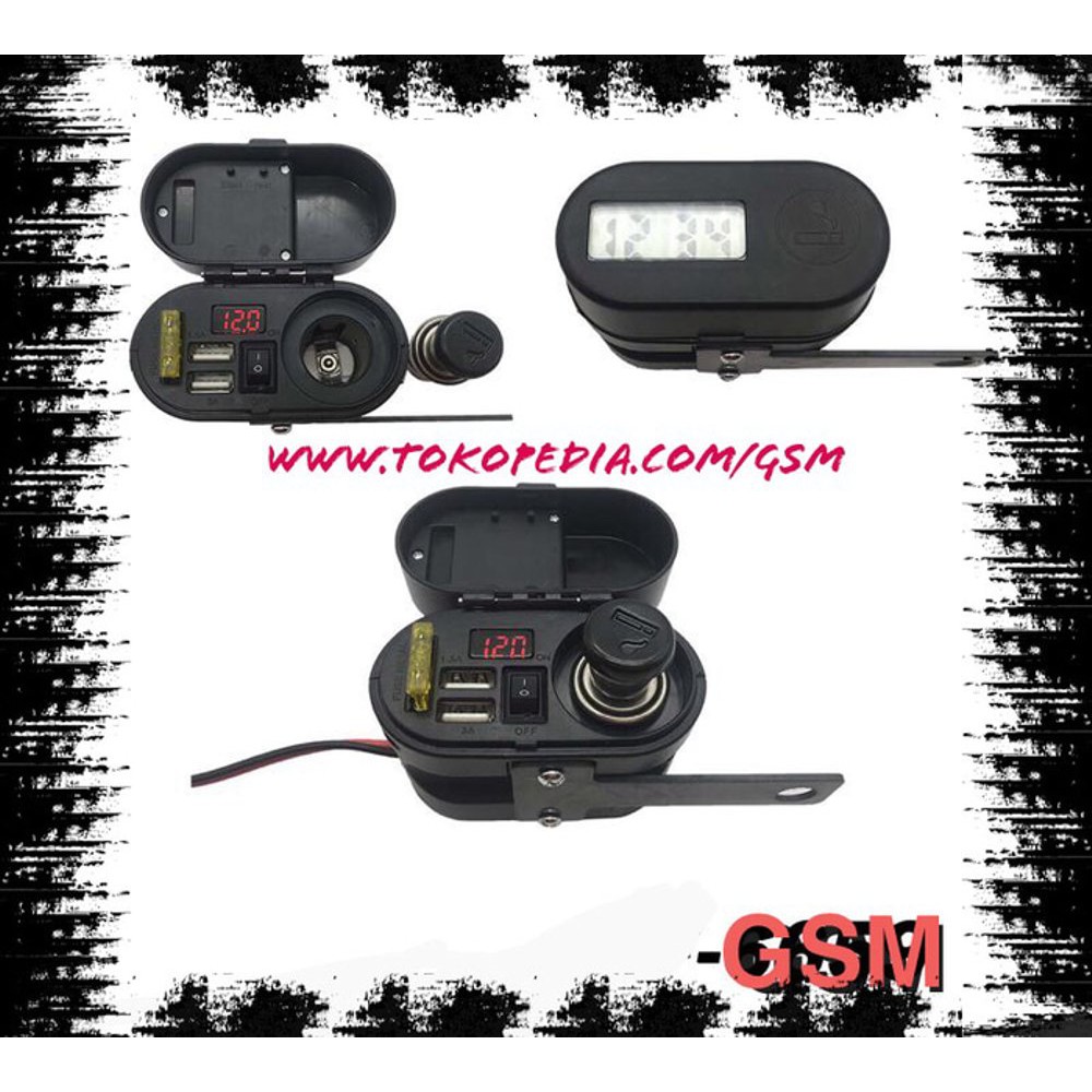 Voltmeter USB 6 in 1 charger HP Digital Jam soket lighter breket holder