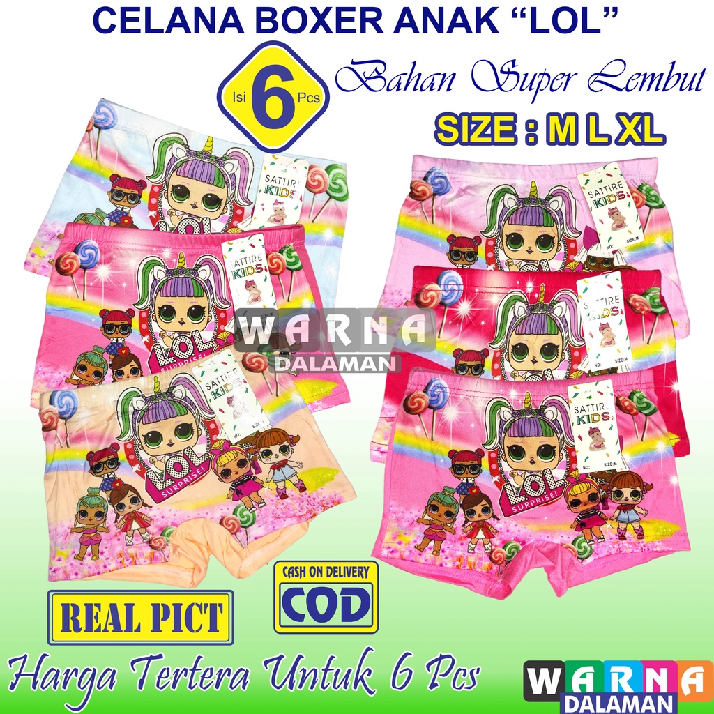 6 Pcs Celana Boxer Anak Perempuan Gambar Kartun Celana Dalam Anak Cewek Karakter Lucu Sesuai Gambar WARNA DALAMAN