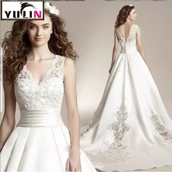 GAUN WEDDING PUTIH ELEGANT/GAUN NIKAH,PENGANTIN  satin tanpa lengan