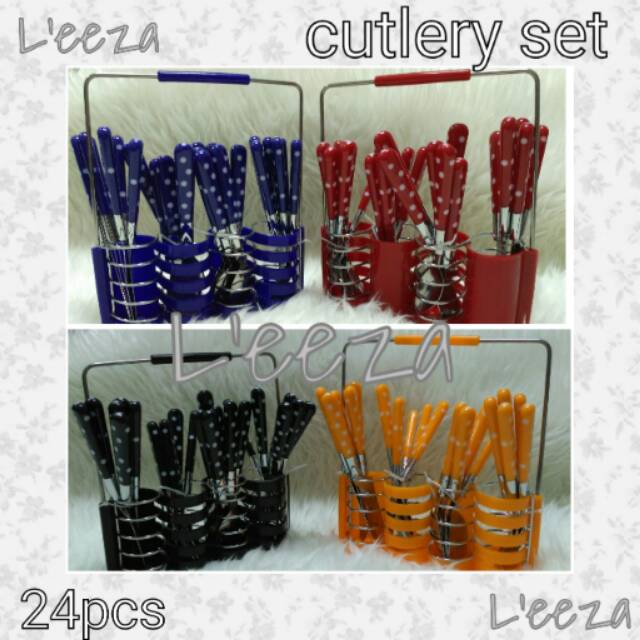 Obral!!!! Set Sendok Garpu Pisau Polkadot 24pcs