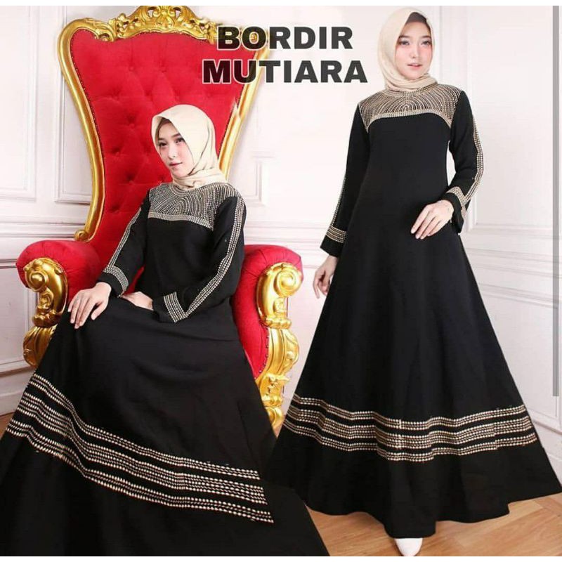 Gamis wanita Abaya Bordir Arab Saudi Abaya Hitam Bordir Permata