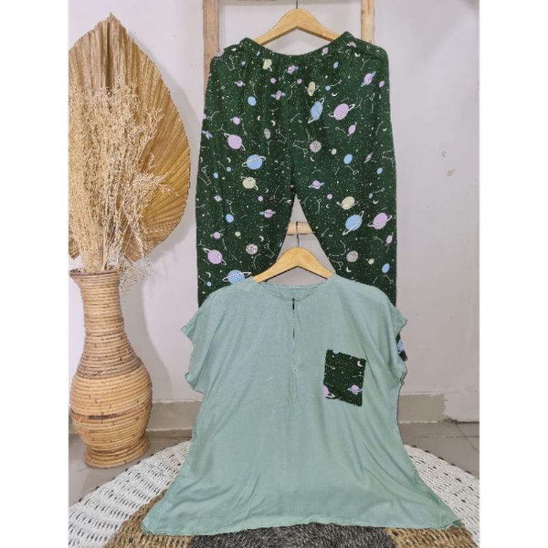 Baju tidur wanita set piyama jumbo atasan polos/pajamas pendek baby doll