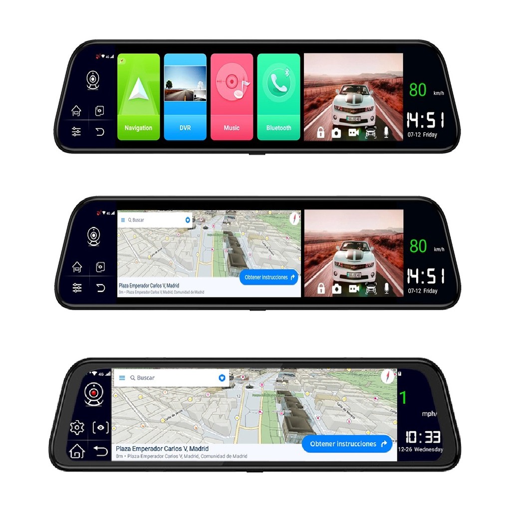 CAR DVR 4G. Wifi GPS BT Android System 8.1, IPS LCD 10 Inchi.