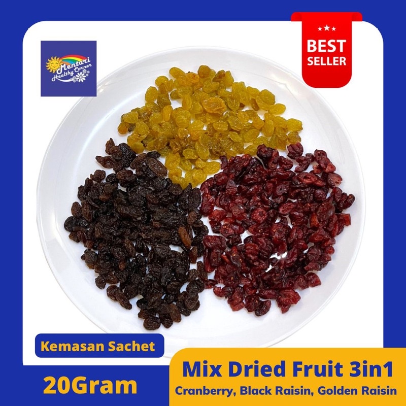 Mix Dried Fruit 3in1 (Cranberry, Black Raisin, Golden Raisin) Sachet 20gr