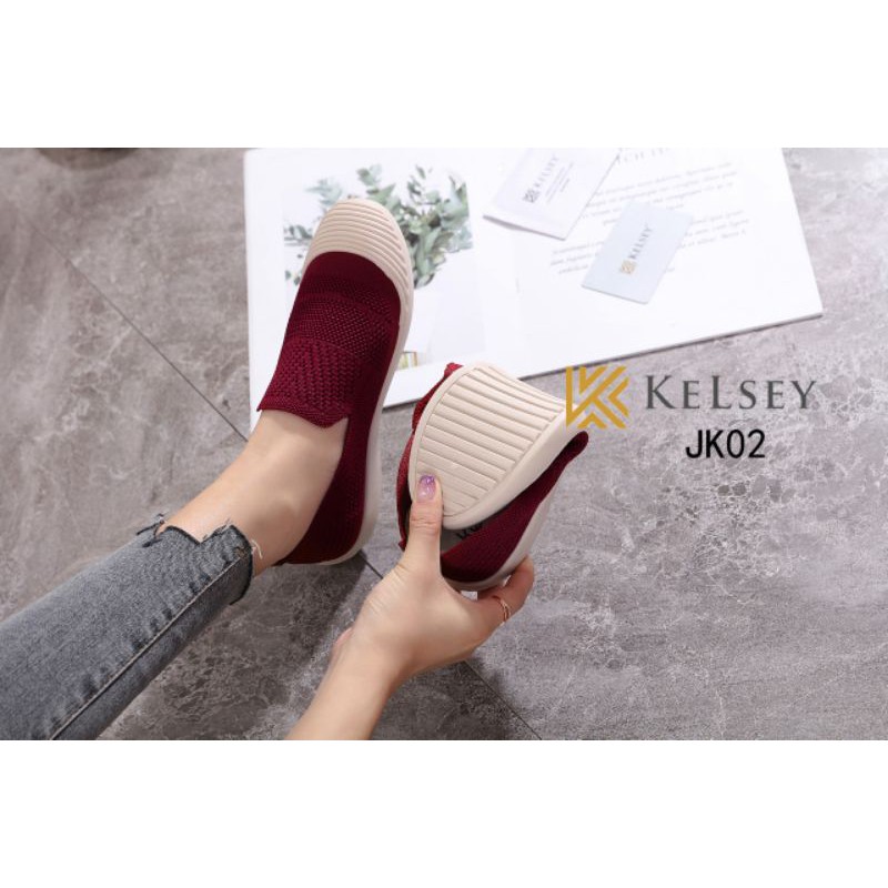 Kelsey Sepatu Slip On JK02 Sepatu Flyknit Flat Shoes Wanita