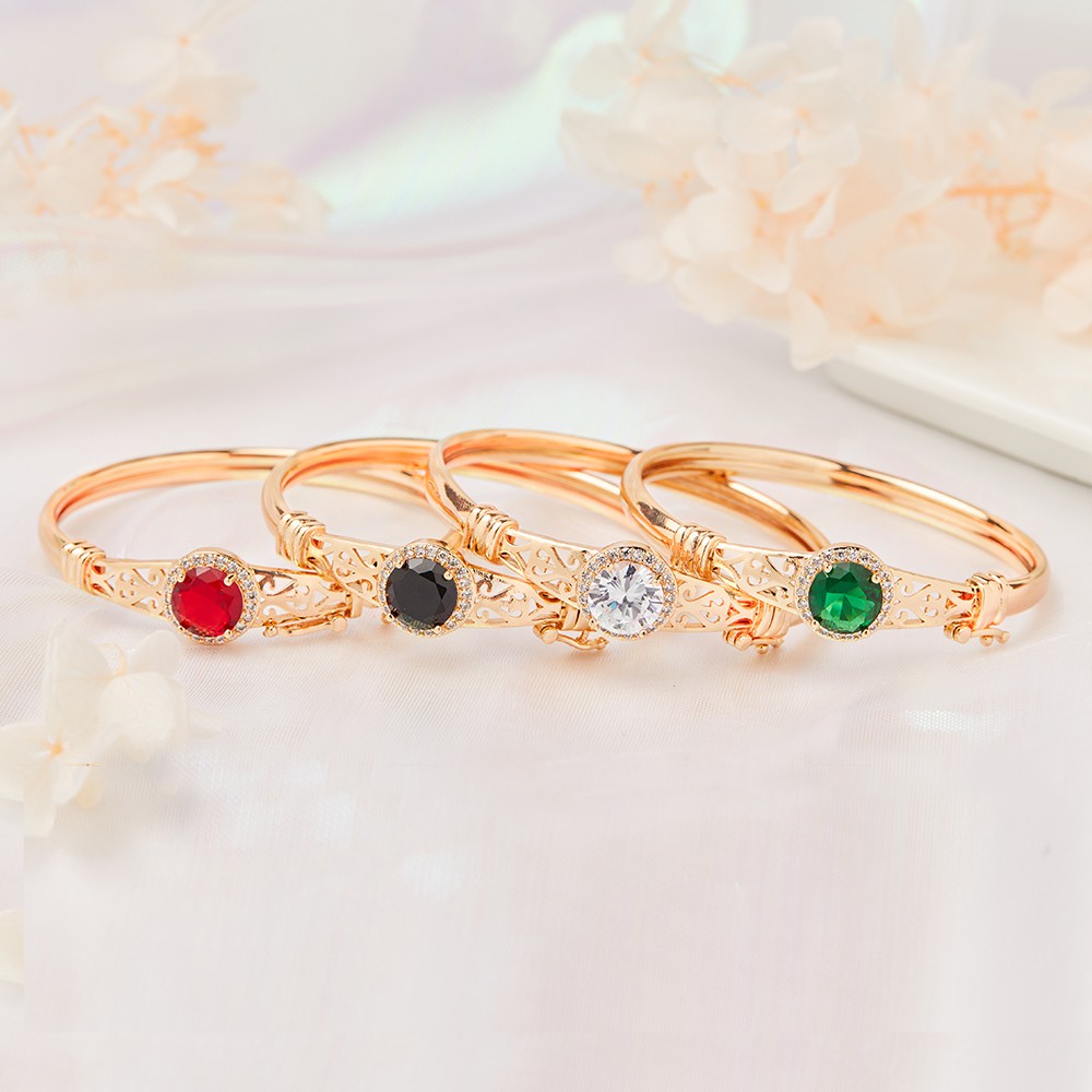 Y281 Gelang Bangle Kristal Bulat Aksesoris Wanita Lapis Emas Gelang Titanium Murah Tidak Alergi