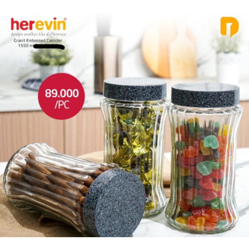 Herevin - Toples 1550ml dengan Tutup Motif Granit