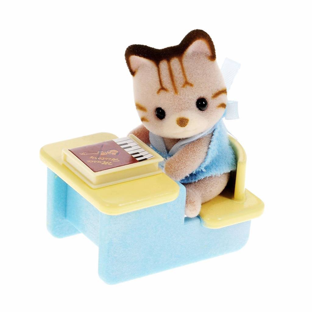 SYLVANIAN FAMILIES ORIGINAL - BABY CARRY CASE STRIPED CAT SCHOOL DESK RARE