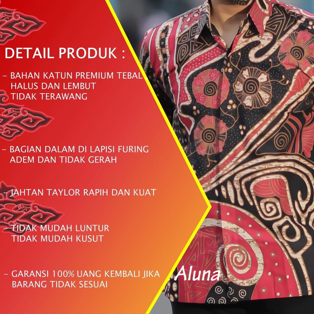 KEMEJA BATIK PRIA PREMIUM LENGAN PANJANG REGULAR KANTOR BATIK ALUNA PCW 078