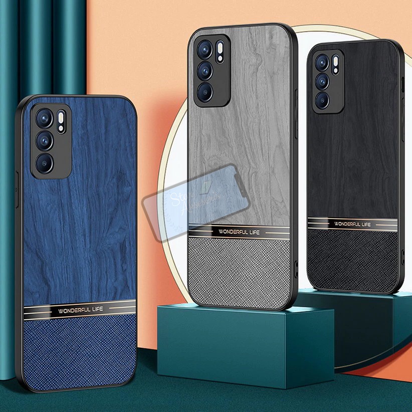 Luxury Leather Wood Grain Case Oppo Reno 6 Pro+ 5G Case Reno6 Pro Plus 5G