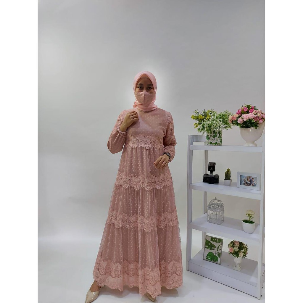 Albamoswear Dress Brokat Tulle Polkadot Tile Dot Broklat by ASA fashion Gamis Renda