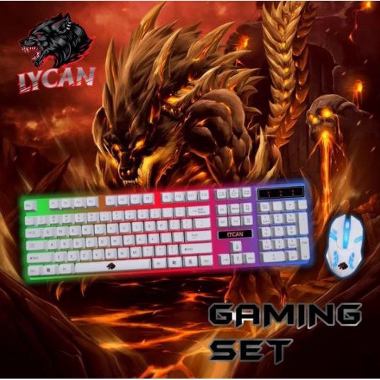 Mouse keyboard gaming NB wired usb 2.0 bundle combo set membrane fullsize 2400dpi optical led lycan eagle mark