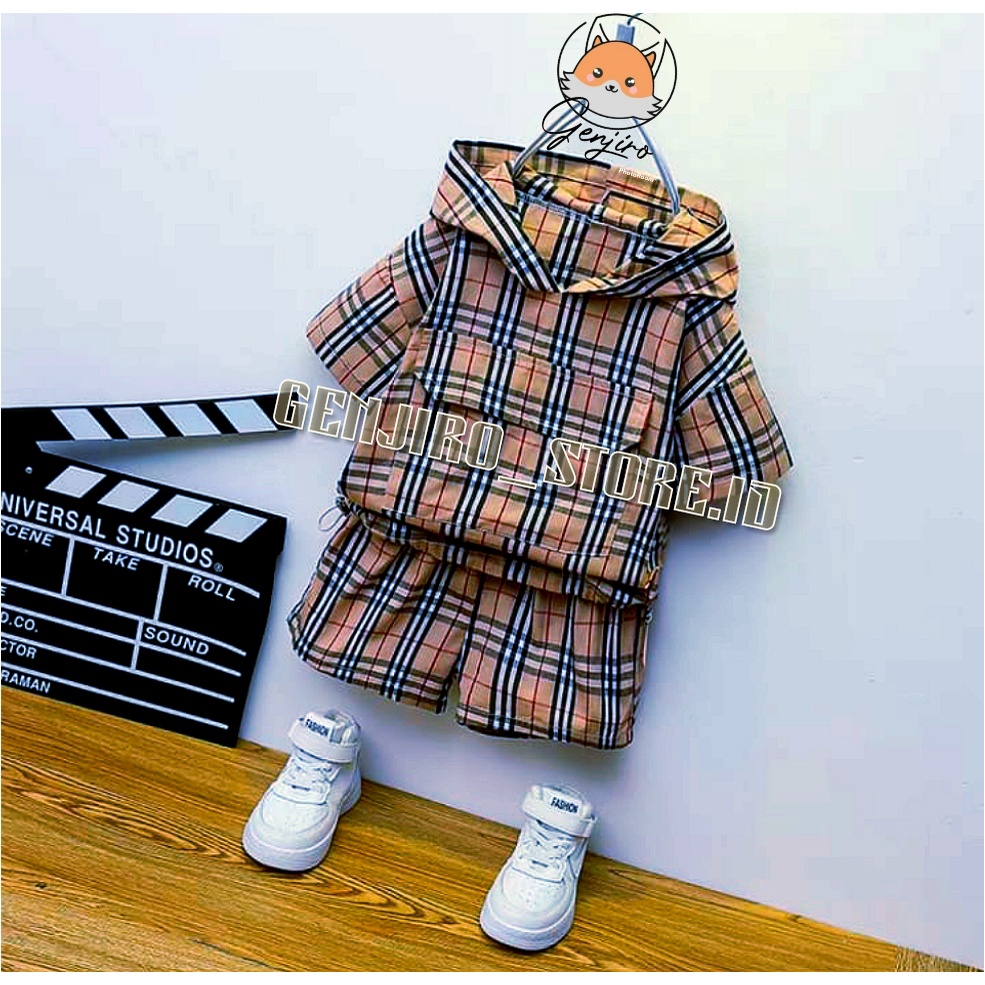 SETELAN ANAK LAKI LAKI/SETELAN HOODIE/SWEATER/LENGAN PENDEK/ CELANA PENDEK/ KOTAK BURBERRY/UNTUK USIA 3BULAN - 4 TAHUN/COD