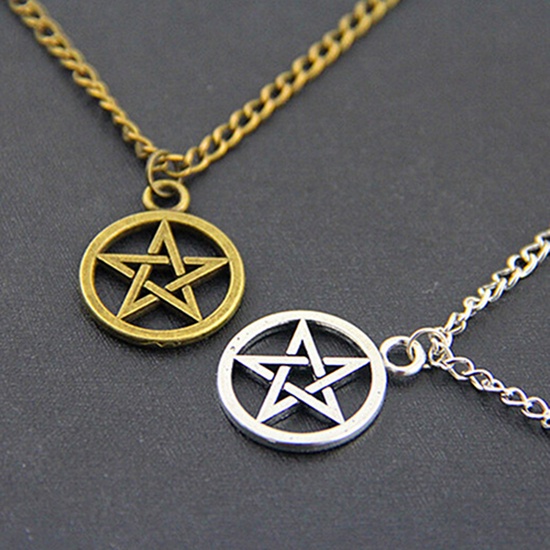 Hu Hu Hu Hu Hu Alat Bantu Pasang Kacamata♡ Kalung Rantai Liontin Bintang Pentagram Hollow Keren Untuk Pria / Wanita