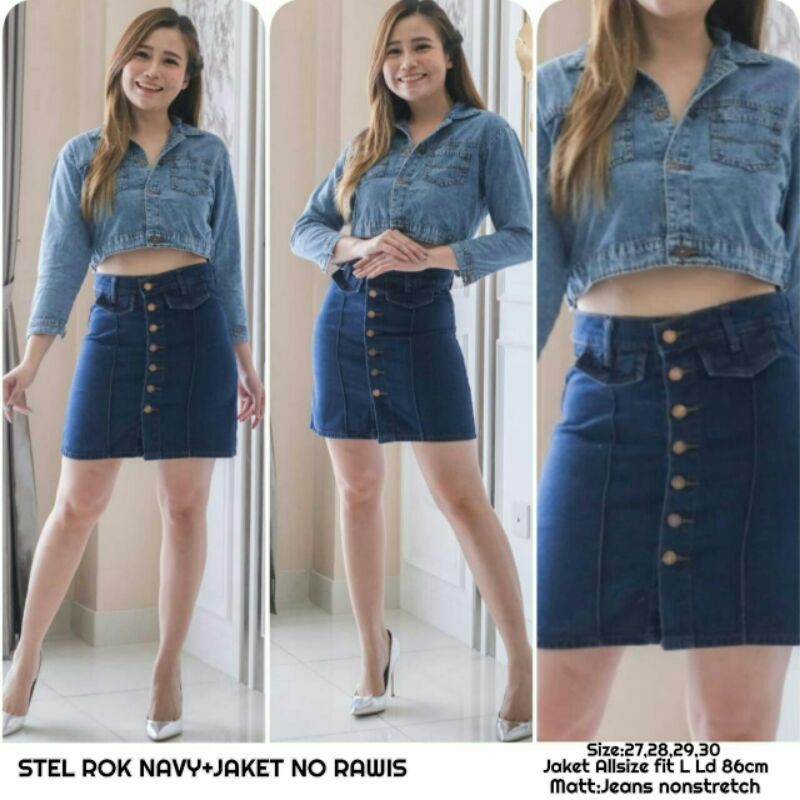 Stelan Jaket/jaket crop wanita/stelan jeans/set rok jaket