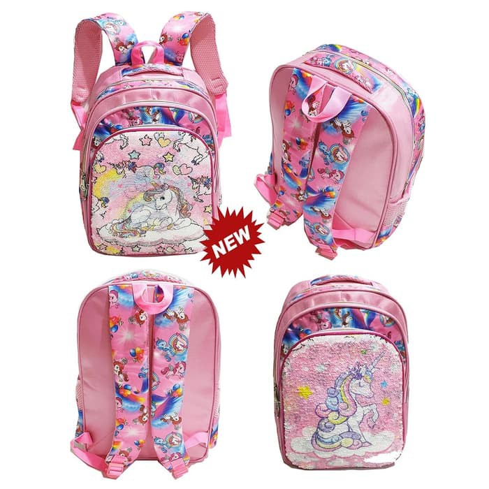 PROMO TAS Anak SD Ransel Sequin Usap Berubah Gambar UNICORN Lolipop-SD