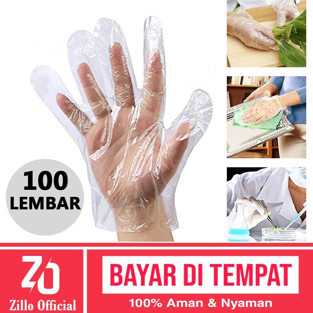 ZILLO Sarung Tangan Plastik Isi 100 lembar 50 Pasang Sarung Tangan Transparan Serbaguna Berkualitas Food Grade