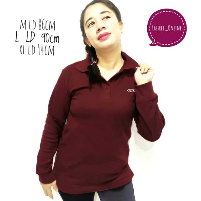 Polo Shirt Wanita Lengan Panjang Kaos Polosan Poloshirt Lengan Panjang Wanita pique Lacoste