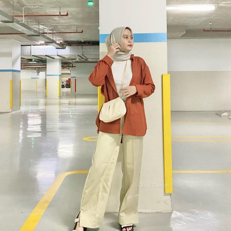 Kemeja Linen  Oversize Polos / Olivia Shirt/Kemeja Panjang Wanita Kekinian