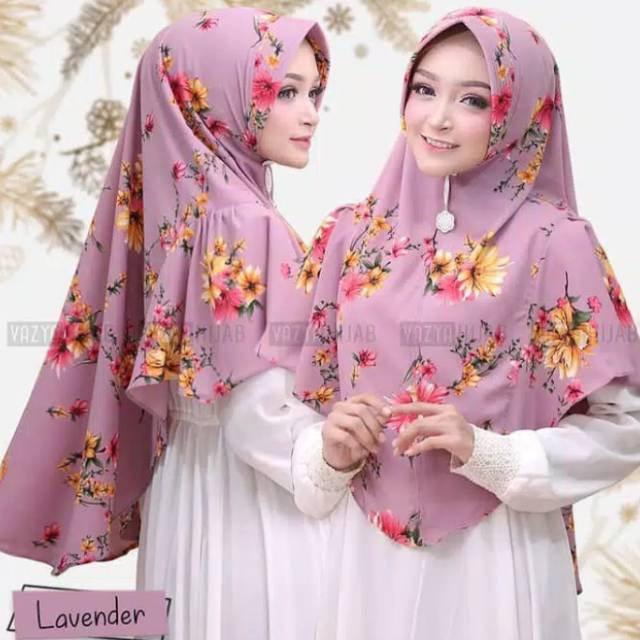 Hijab khimar pad antem motif bunga layer bahu