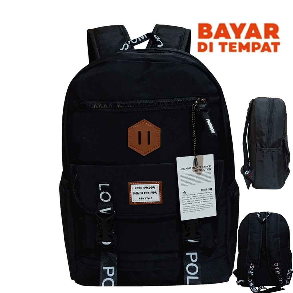 Tas Sekolah SD laki Atau Perempuan 15'' Polo Wisdom 006 Hitam Import