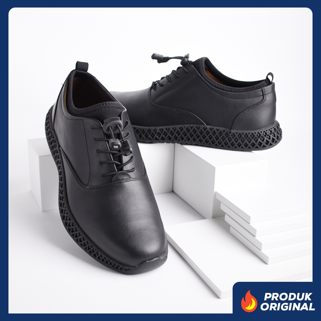 VORGE LEATHER BLACK ORIGINAL x VOLVE PROJECT Sepatu Kulit Sapi Asli Full Hitam Pria Semi Formal Pantofel Tali Kerja Kantor Dinas Resmi Guru Kantoran Pesta Undangan Kondangan Wedding Wisuda Kuliah Modern Casual Oxford Genuine Leather Footwear Keren Terbaru