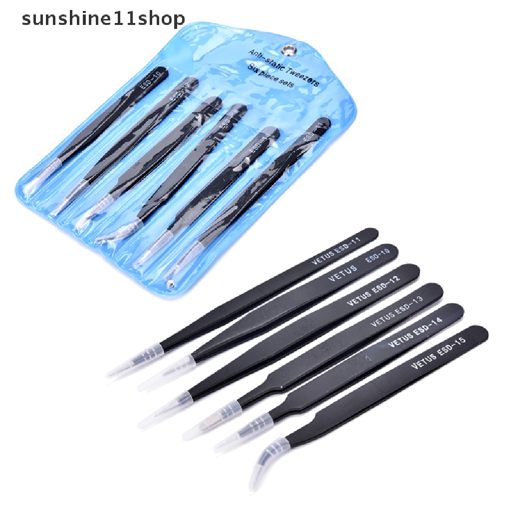 (SHO) 6pcs / Set Pinset Stainless Steel ESD Presisi Anti Statis Untuk Perawatan