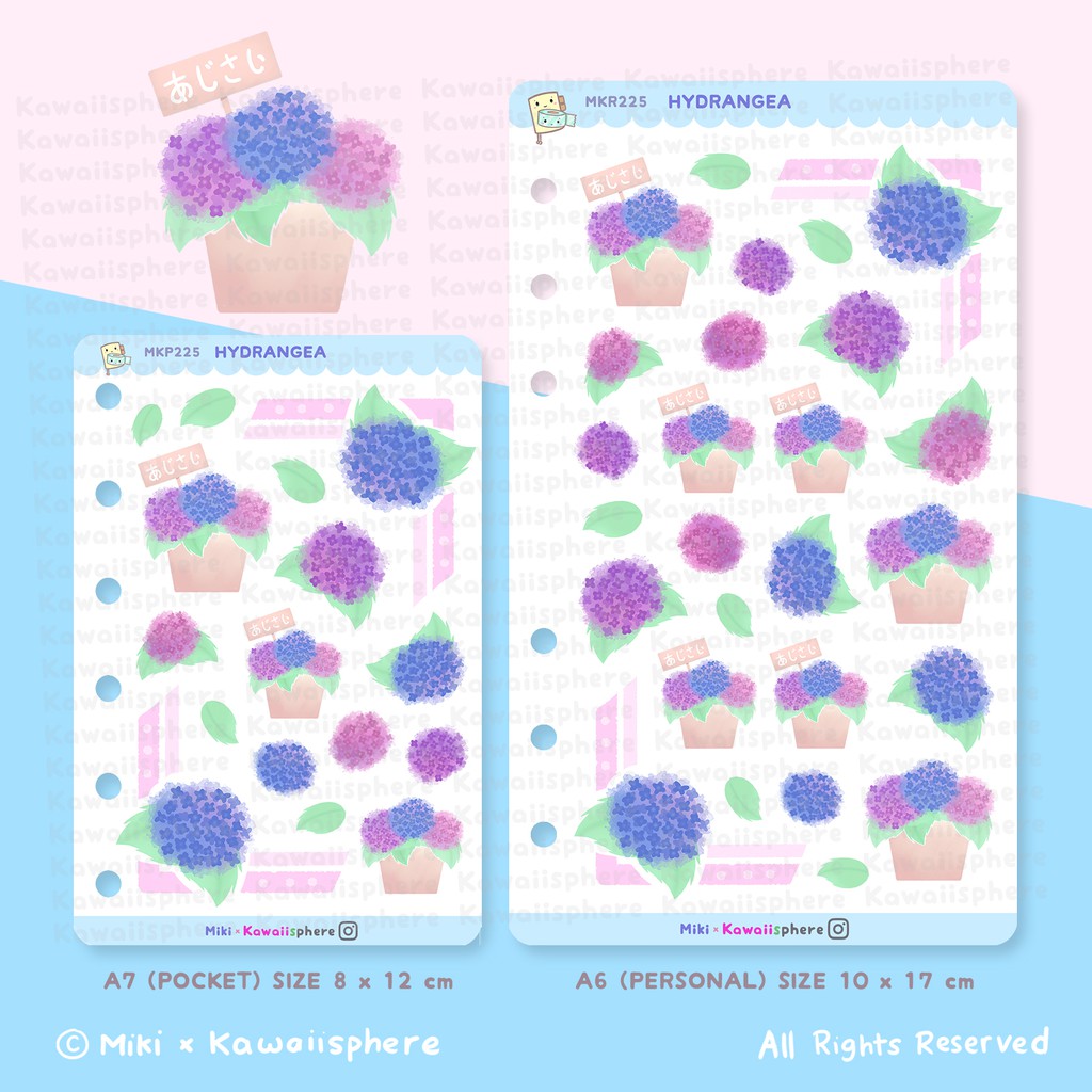 

Hydrangea Sticker Sheet | A6 A7 Ring Planner Refill Sticker Flower