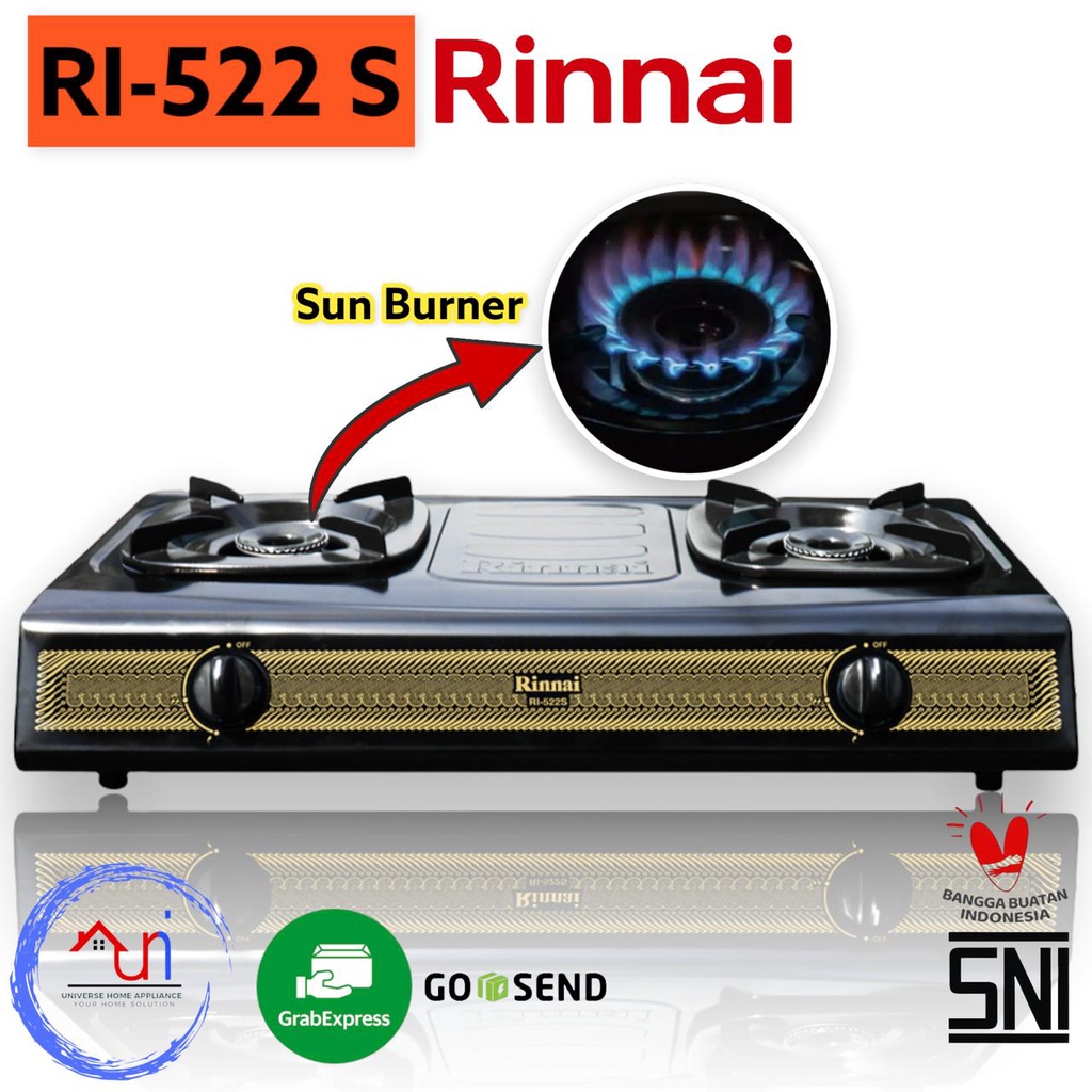 Kompor Gas LPG Tekanan Rendah Rinnai RI 522 S - 2 Tungku / Kompor Gas 2 Tungku / Rinnai RI 522 S / R