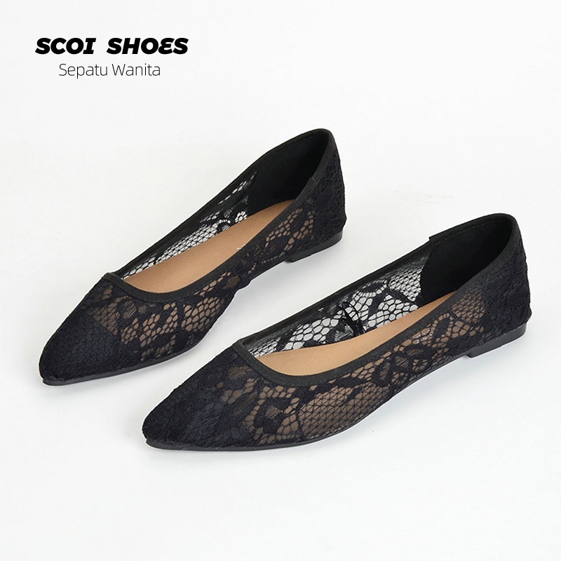 Sepatu Flat Wanita Import Terbaru Bahan Lace Korea Fashion Wanita Import Sepatu Non-Slip