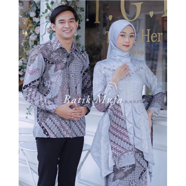 Set Kebaya Couple Laffeya Grey KEBAYA BROKAT KEBAYA KONDANGAN TERBARU KEBAYA WISUDA KEBAYA ABU ABU KEBAYA LAMARAN KEBAYA TUNANGAN