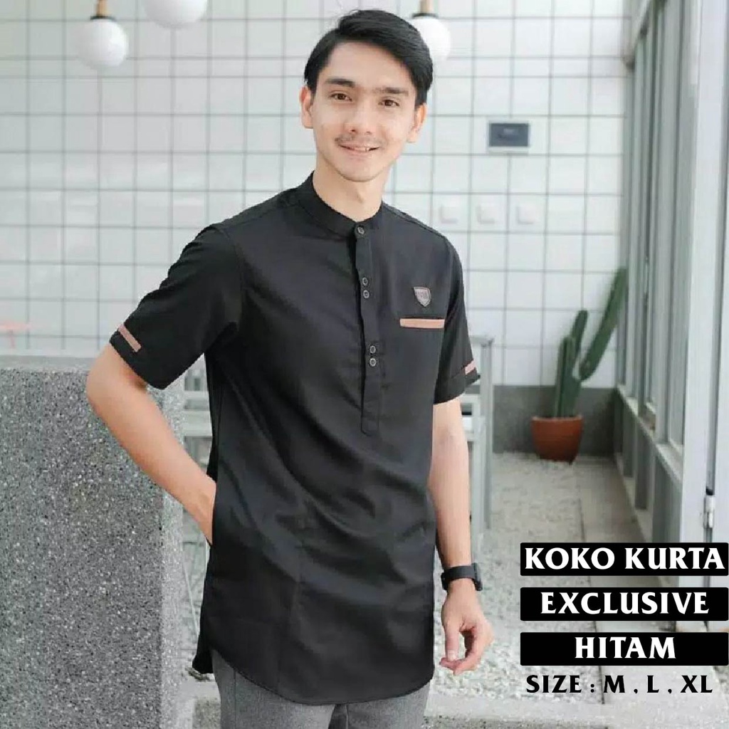 Baju Koko Kurta Pendek Exclusive Hitam
