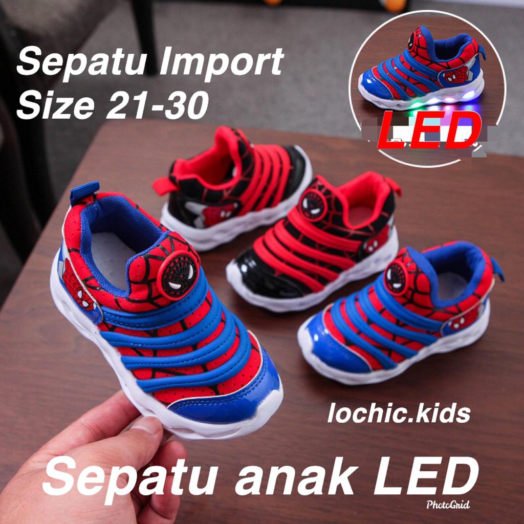 (LOLI-JKT) Sepatu A002 LED anak Unisex Sz 21-30 karakter superhero Spiderman (LOCHIC)