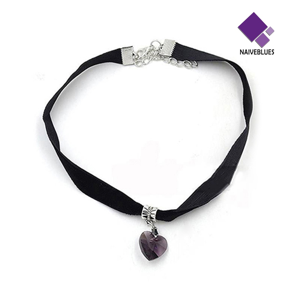 Kalung Choker Pendek Liontin Hati Berlian Imitasi Handmade Gaya Retro Gothic