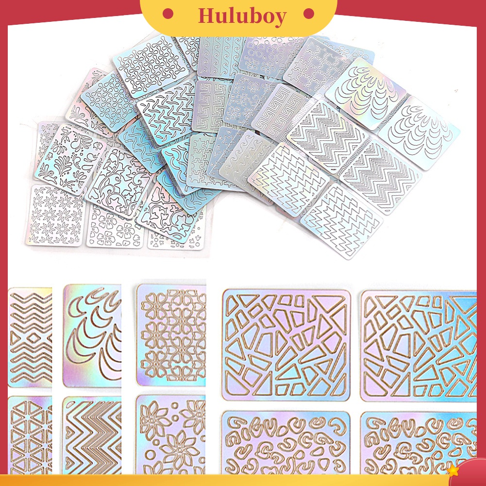 Huluboy Huluboy♡ 24pcs / Set Stiker Kuku Motif Hollow Bergelombang Untuk Manicure