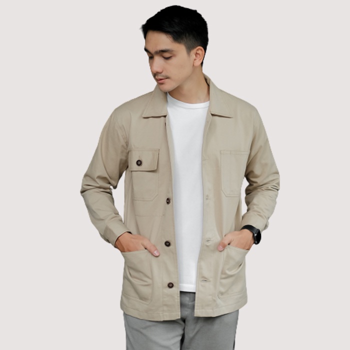 Noska Chore Jacket Keenan Cream Work Jacket Overshirt Jacket Jaket Parka Pria
