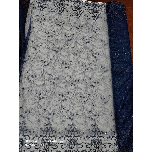 tile mutiara gliter navy /bahan kebaya/atasan/tunik