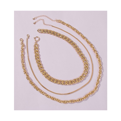 LRC Kalung Fashion Gold Color Thick Chain Alloy Multilayer K81540